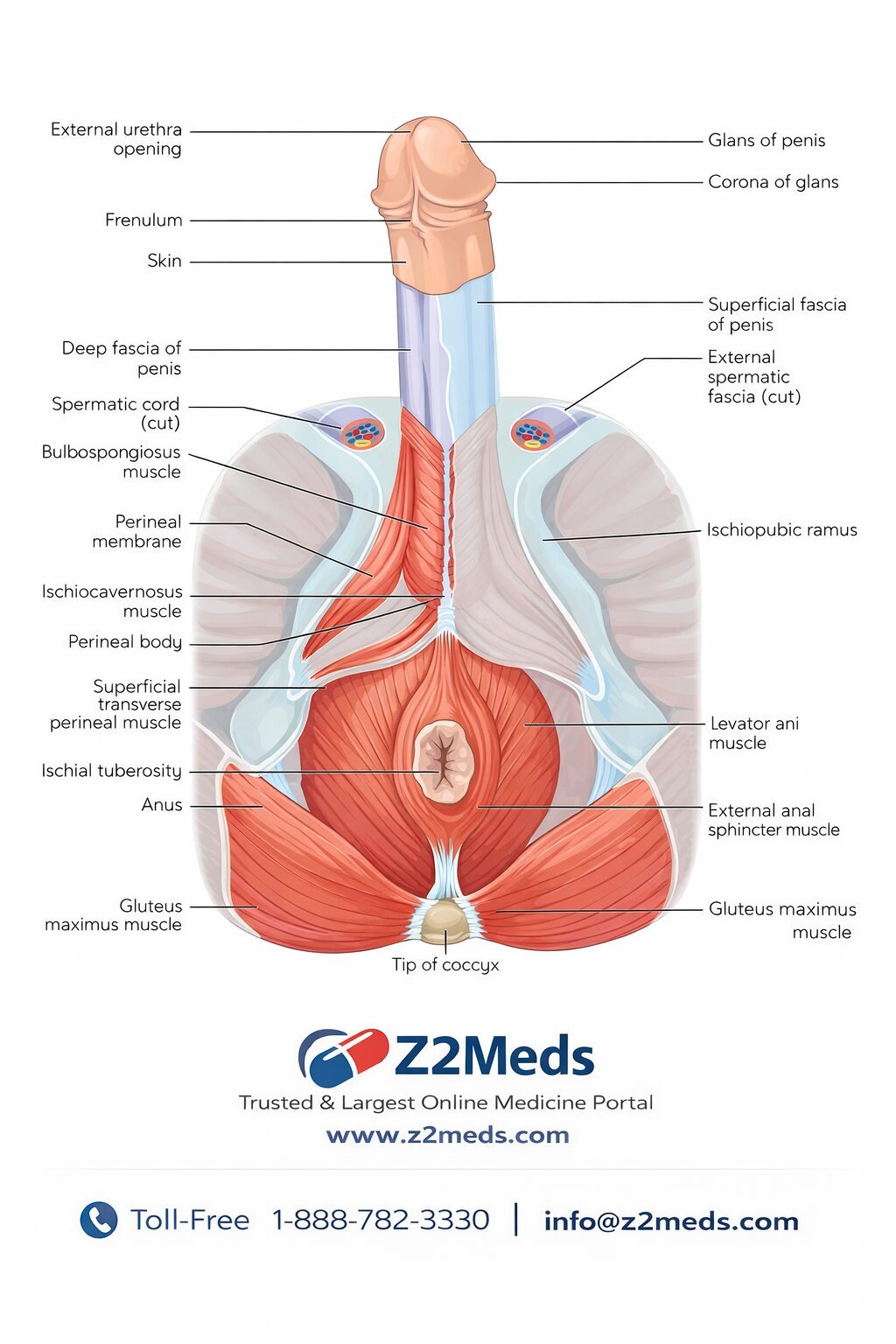 How to Delay Ejaculation: Proven 6 Tips and Tricks That Work 18 Male pelvic anatomy with muscle details
